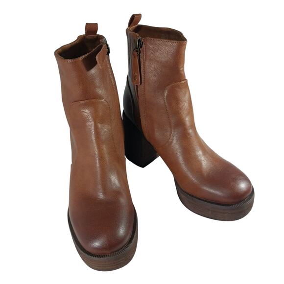 NWOT! ZODIAC! PECAN BROWN GENUINE LEATHER ULTRA CHUNKY HEEL ANKLE BOOTS! SZ 8.5M - Picture 2 of 11